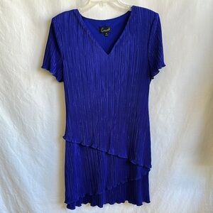 Connected Apparel blue textured short sleeve midi V-neck sheath dress, size 14P